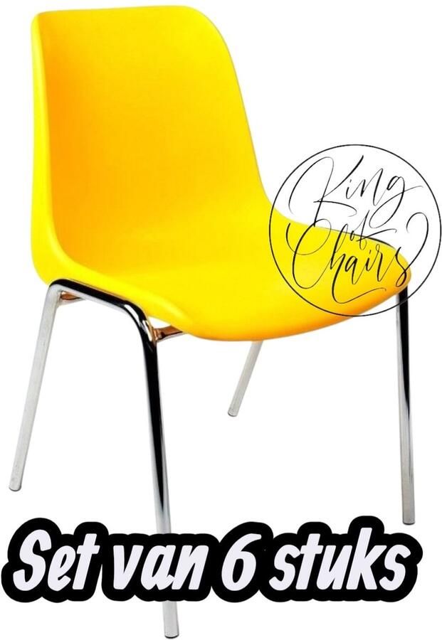 Everardo Kantinestoel Helene Geel -set van 6- verchroomd onderstel kantinestoel stapelstoel kuipstoel vergaderstoel tuinstoel kantine stoel stapel stoel tuin stoel kantinestoelen stapelstoelen kuipstoelen arenastoel schoolstoel bezoekersstoel