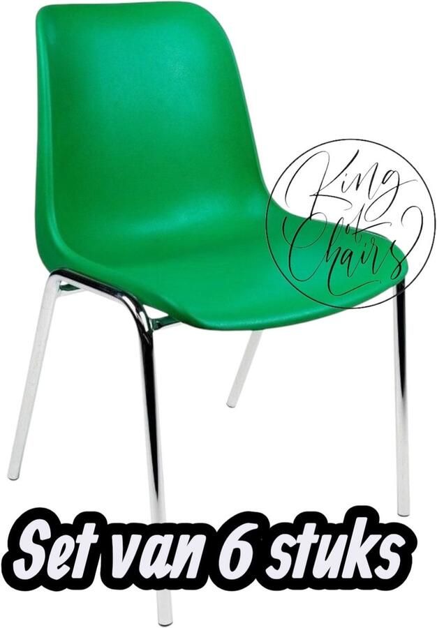 Everardo Kantinestoel Helene Groen -set van 6- verchroomd onderstel kantinestoel stapelstoel kuipstoel vergaderstoel tuinstoel kantine stoel stapel stoel tuin stoel kantinestoelen stapelstoelen kuipstoelen arenastoel schoolstoel bezoekersstoel