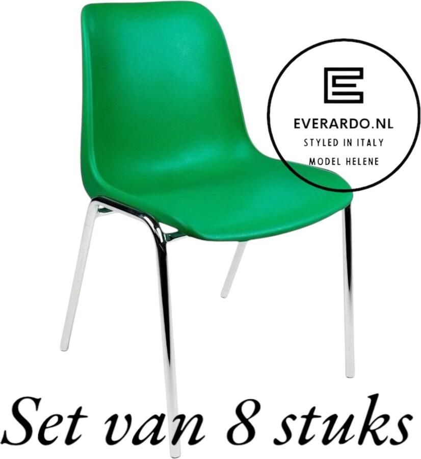 Everardo Kantinestoel Helene Groen -set van 8- verchroomd onderstel kantinestoel stapelstoel kuipstoel vergaderstoel tuinstoel kantine stoel stapel stoel tuin stoel kantinestoelen stapelstoelen kuipstoelen arenastoel schoolstoel bezoekersstoel