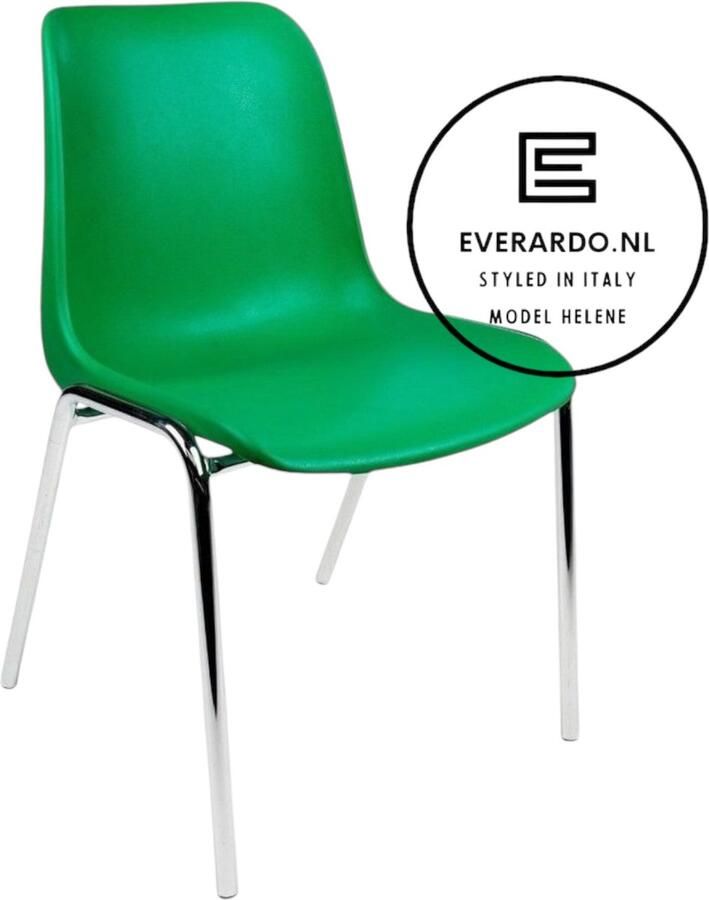 Everardo model Helene Groen verchroomd onderstel kantinestoel stapelstoel kuipstoel vergaderstoel tuinstoel kantine stoel stapel stoel tuin stoel kantinestoelen stapelstoelen kuipstoelen arenastoel kerkstoel schoolstoel bezoekersstoel