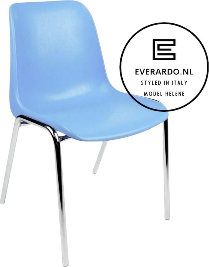 Everardo model Helene Lichtblauw verchroomd onderstel kantinestoel stapelstoel kuipstoel vergaderstoel tuinstoel kantine stoel stapel stoel tuin stoel kantinestoelen stapelstoelen kuipstoelen arenastoel kerkstoel schoolstoel bezoekersstoel