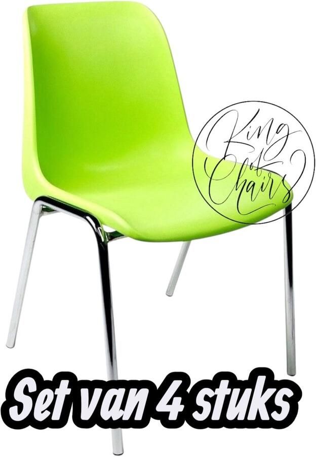 Everardo Kantinestoel Helene Limegroen -set van 4- verchroomd onderstel kantinestoel stapelstoel kuipstoel vergaderstoel tuinstoel kantine stoel stapel stoel tuin stoel kantinestoelen stapelstoelen kuipstoelen arenastoel schoolstoel bezoekersstoel