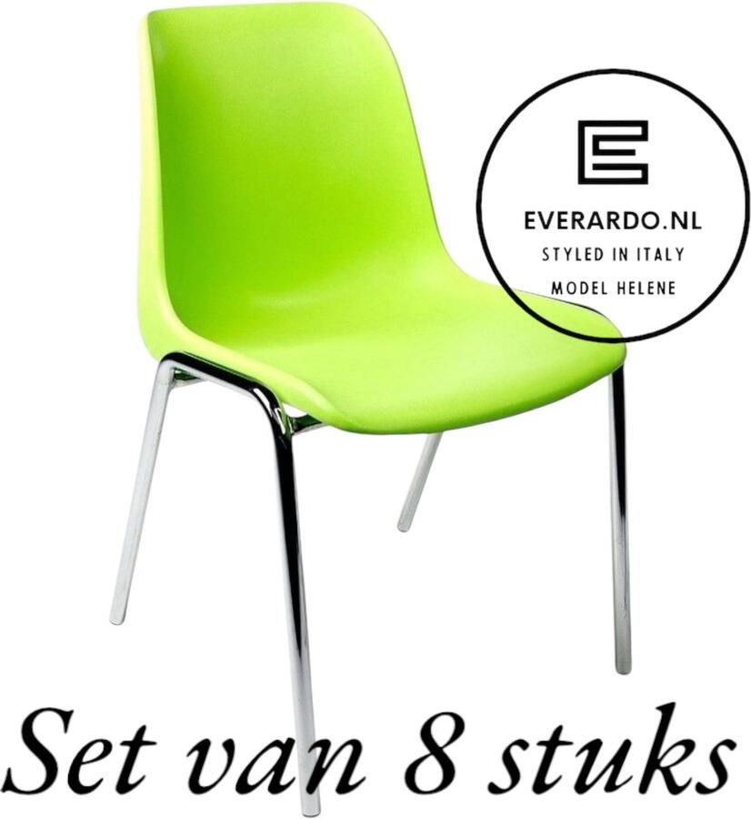 Everardo Kantinestoel Helene Limegroen -set van 8- verchroomd onderstel kantinestoel stapelstoel kuipstoel vergaderstoel tuinstoel kantine stoel stapel stoel tuin stoel kantinestoelen stapelstoelen kuipstoelen arenastoel schoolstoel bezoekersstoel