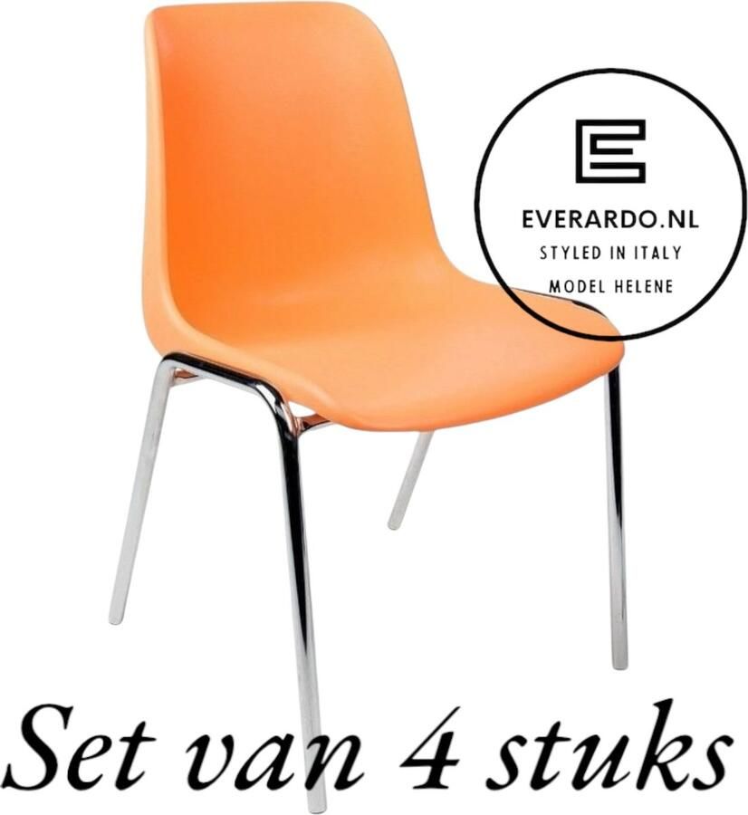Everardo Kantinestoel Helene Oranje -set van 4- verchroomd onderstel kantinestoel stapelstoel kuipstoel vergaderstoel tuinstoel kantine stoel stapel stoel tuin stoel kantinestoelen stapelstoelen kuipstoelen arenastoel schoolstoel bezoekersstoel - Foto 2