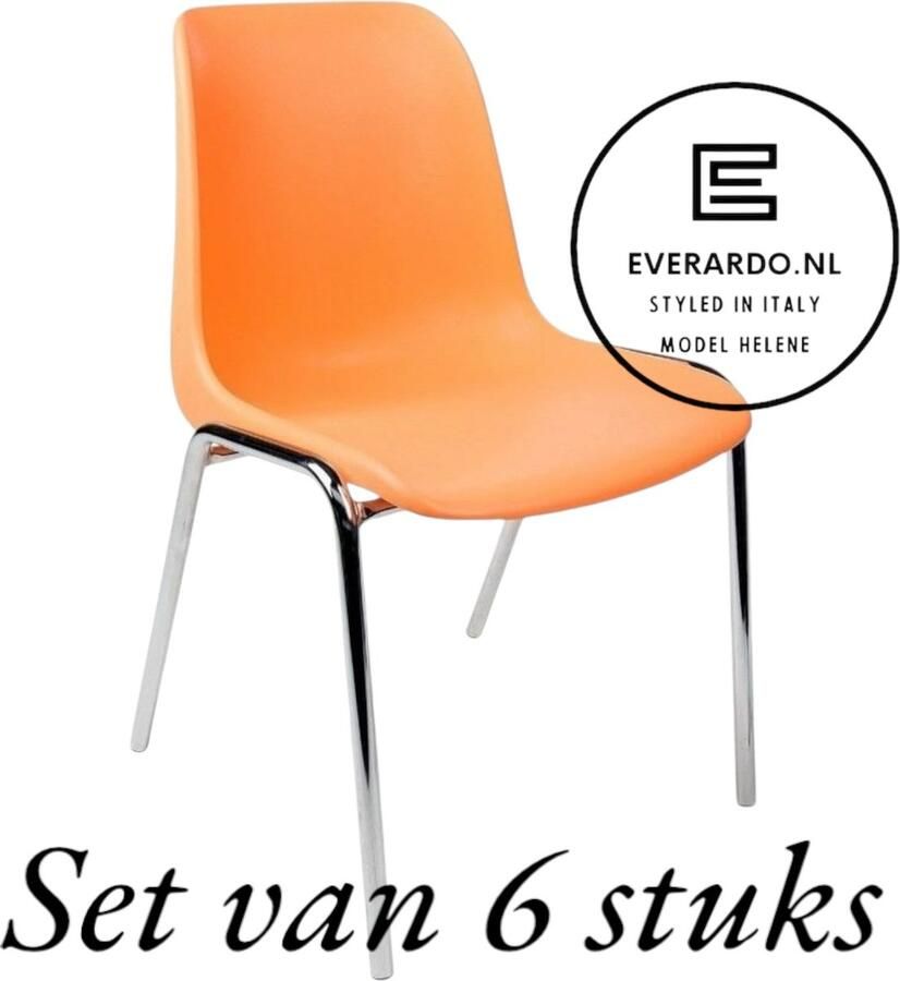 Everardo Kantinestoel Helene Oranje -set van 6- verchroomd onderstel kantinestoel stapelstoel kuipstoel vergaderstoel tuinstoel kantine stoel stapel stoel tuin stoel kantinestoelen stapelstoelen kuipstoelen arenastoel schoolstoel bezoekersstoel - Foto 2