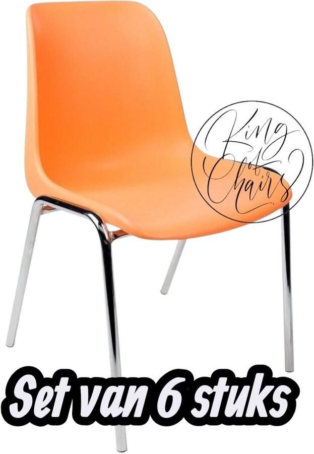 Everardo Kantinestoel Helene Oranje -set van 6- verchroomd onderstel kantinestoel stapelstoel kuipstoel vergaderstoel tuinstoel kantine stoel stapel stoel tuin stoel kantinestoelen stapelstoelen kuipstoelen arenastoel schoolstoel bezoekersstoel