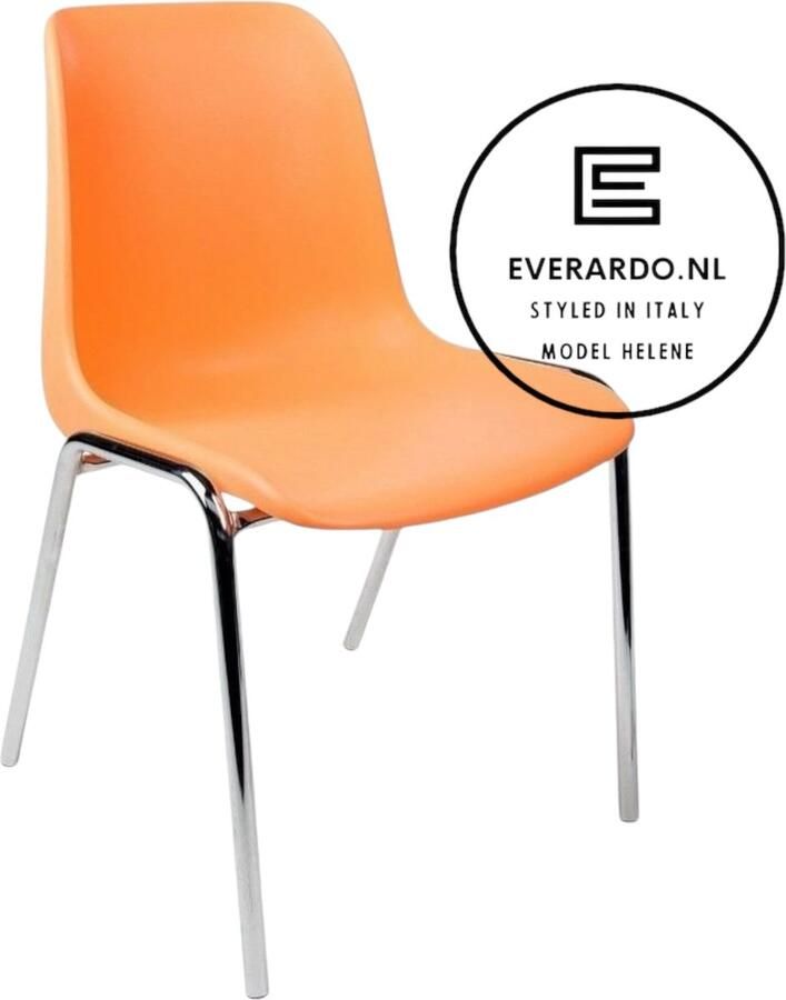 Everardo model Helene Oranje verchroomd onderstel kantinestoel stapelstoel kuipstoel vergaderstoel tuinstoel kantine stoel stapel stoel tuin stoel kantinestoelen stapelstoelen kuipstoelen arenastoel kerkstoel schoolstoel bezoekersstoel