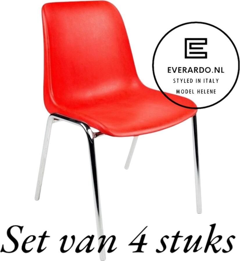 Everardo Kantinestoel Helene Rood -set van 4- verchroomd onderstel kantinestoel stapelstoel kuipstoel vergaderstoel tuinstoel kantine stoel stapel stoel tuin stoel kantinestoelen stapelstoelen kuipstoelen arenastoel schoolstoel bezoekersstoel - Foto 2