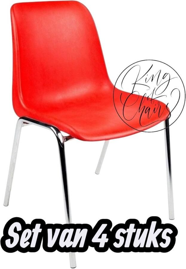 Everardo Kantinestoel Helene Rood -set van 4- verchroomd onderstel kantinestoel stapelstoel kuipstoel vergaderstoel tuinstoel kantine stoel stapel stoel tuin stoel kantinestoelen stapelstoelen kuipstoelen arenastoel schoolstoel bezoekersstoel