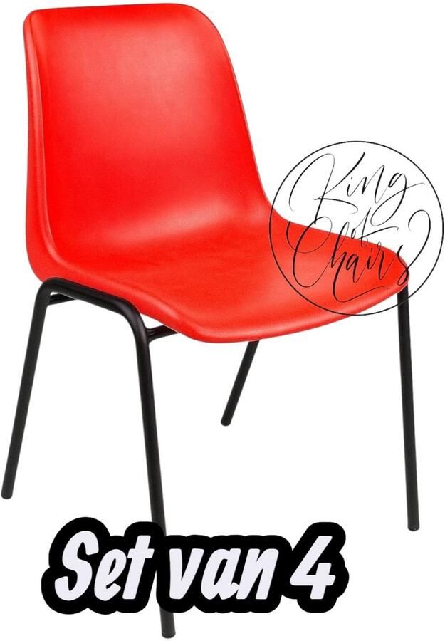Everardo Kantinestoel Helene Rood -set van 6- zwart onderstel kantinestoel stapelstoel kuipstoel vergaderstoel tuinstoel kantine stoel stapel stoel tuin stoel kantinestoelen stapelstoelen kuipstoelen arenastoel schoolstoel bezoekersstoel