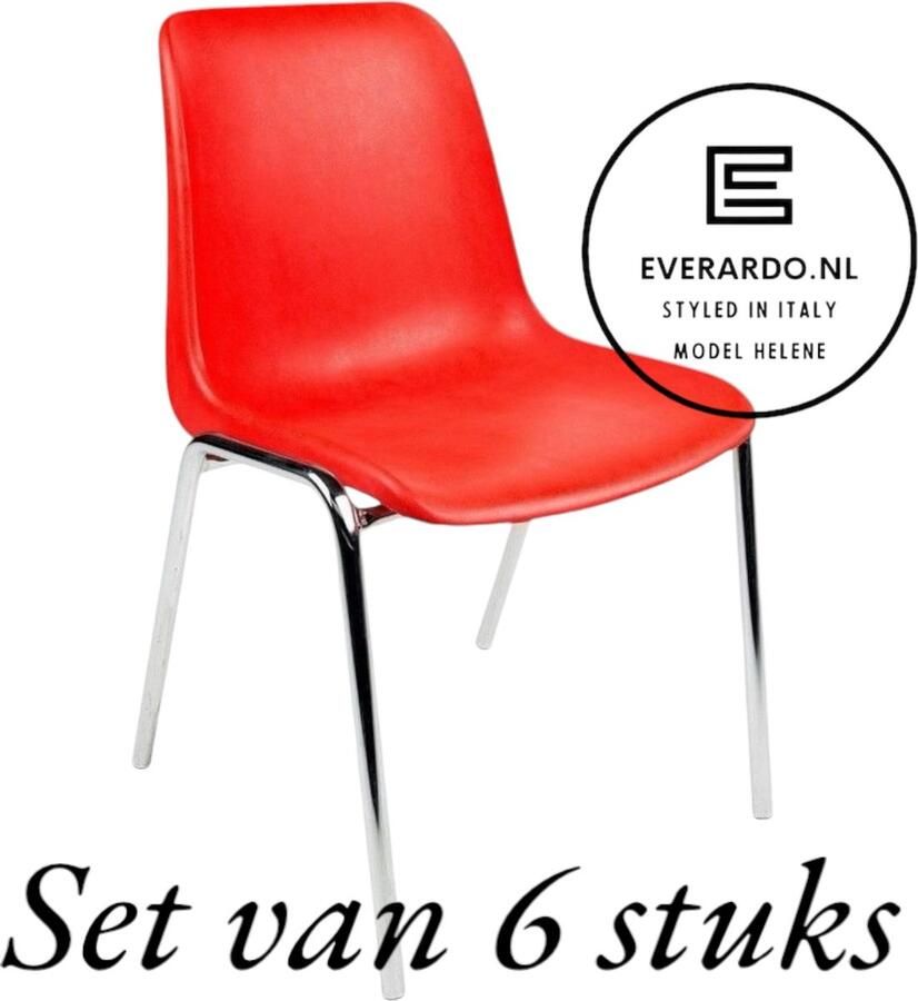 Everardo Kantinestoel Helene Rood -set van 6- verchroomd onderstel kantinestoel stapelstoel kuipstoel vergaderstoel tuinstoel kantine stoel stapel stoel tuin stoel kantinestoelen stapelstoelen kuipstoelen arenastoel schoolstoel bezoekersstoel - Foto 2