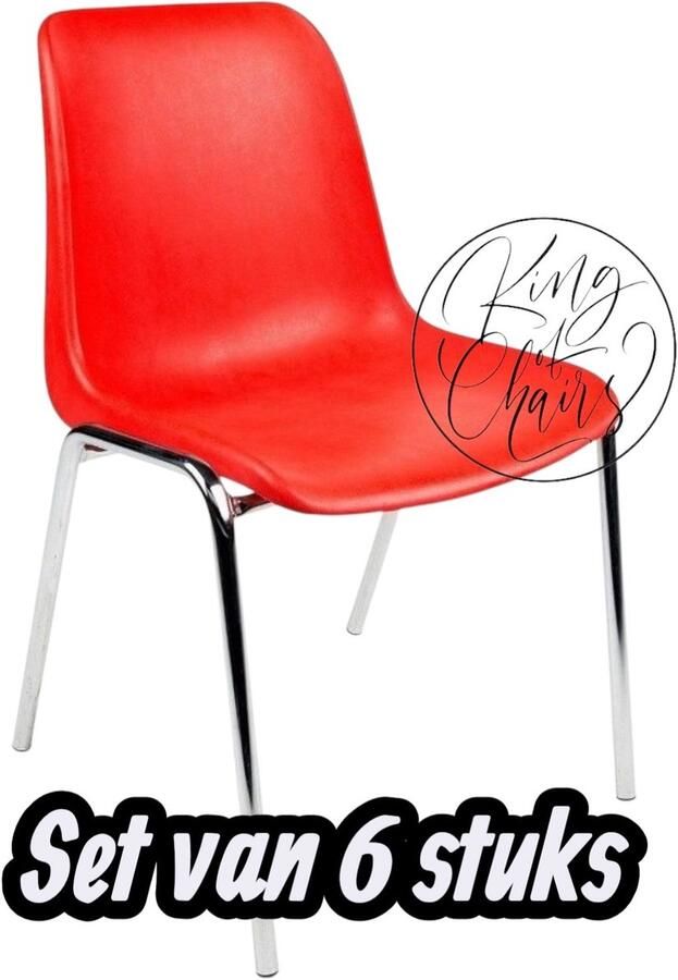 Everardo Kantinestoel Helene Rood -set van 6- verchroomd onderstel kantinestoel stapelstoel kuipstoel vergaderstoel tuinstoel kantine stoel stapel stoel tuin stoel kantinestoelen stapelstoelen kuipstoelen arenastoel schoolstoel bezoekersstoel