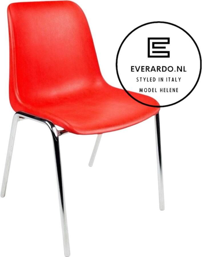 Everardo model Helene Rood verchroomd onderstel kantinestoel stapelstoel kuipstoel vergaderstoel tuinstoel kantine stoel stapel stoel tuin stoel kantinestoelen stapelstoelen kuipstoelen arenastoel kerkstoel schoolstoel bezoekersstoel