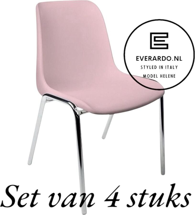 Everardo Kantinestoel Helene Roze -set van 4- verchroomd onderstel kantinestoel stapelstoel kuipstoel vergaderstoel tuinstoel kantine stoel stapel stoel tuin stoel kantinestoelen stapelstoelen kuipstoelen arenastoel schoolstoel bezoekersstoel - Foto 2