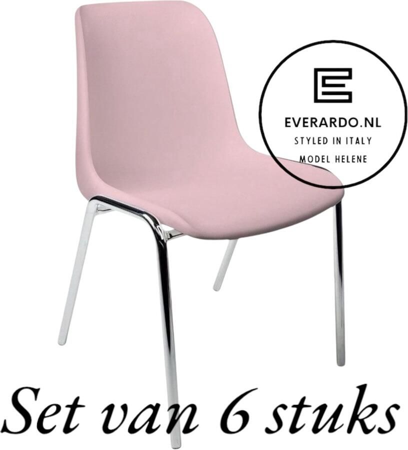 Everardo Kantinestoel Helene Roze -set van 6- verchroomd onderstel kantinestoel stapelstoel kuipstoel vergaderstoel tuinstoel kantine stoel stapel stoel tuin stoel kantinestoelen stapelstoelen kuipstoelen arenastoel schoolstoel bezoekersstoel - Foto 2