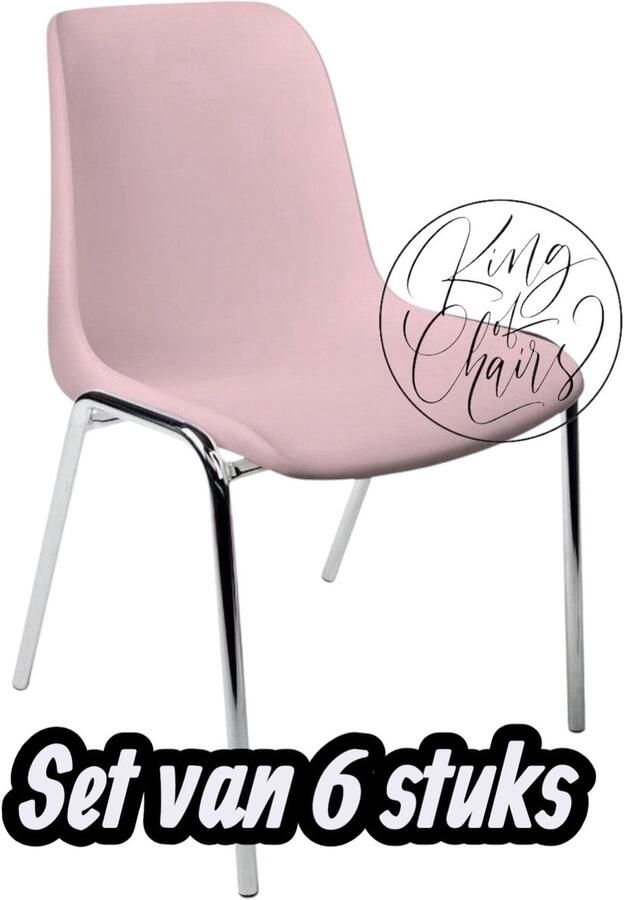 Everardo Kantinestoel Helene Roze -set van 6- verchroomd onderstel kantinestoel stapelstoel kuipstoel vergaderstoel tuinstoel kantine stoel stapel stoel tuin stoel kantinestoelen stapelstoelen kuipstoelen arenastoel schoolstoel bezoekersstoel