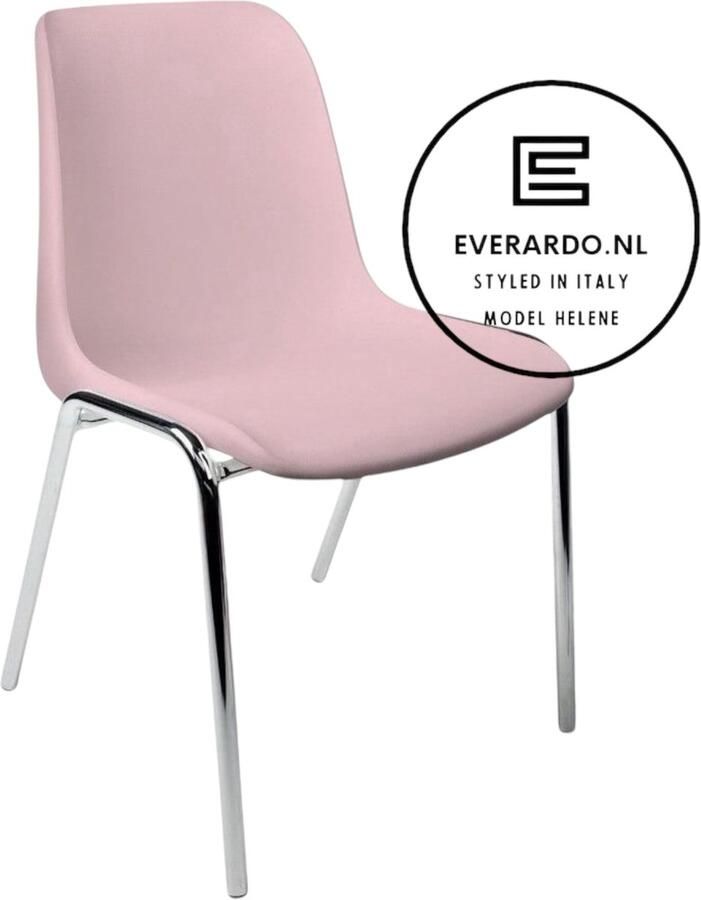 Everardo model Helene Roze verchroomd onderstel kantinestoel stapelstoel kuipstoel vergaderstoel tuinstoel kantine stoel stapel stoel tuin stoel kantinestoelen stapelstoelen kuipstoelen arenastoel kerkstoel schoolstoel bezoekersstoel