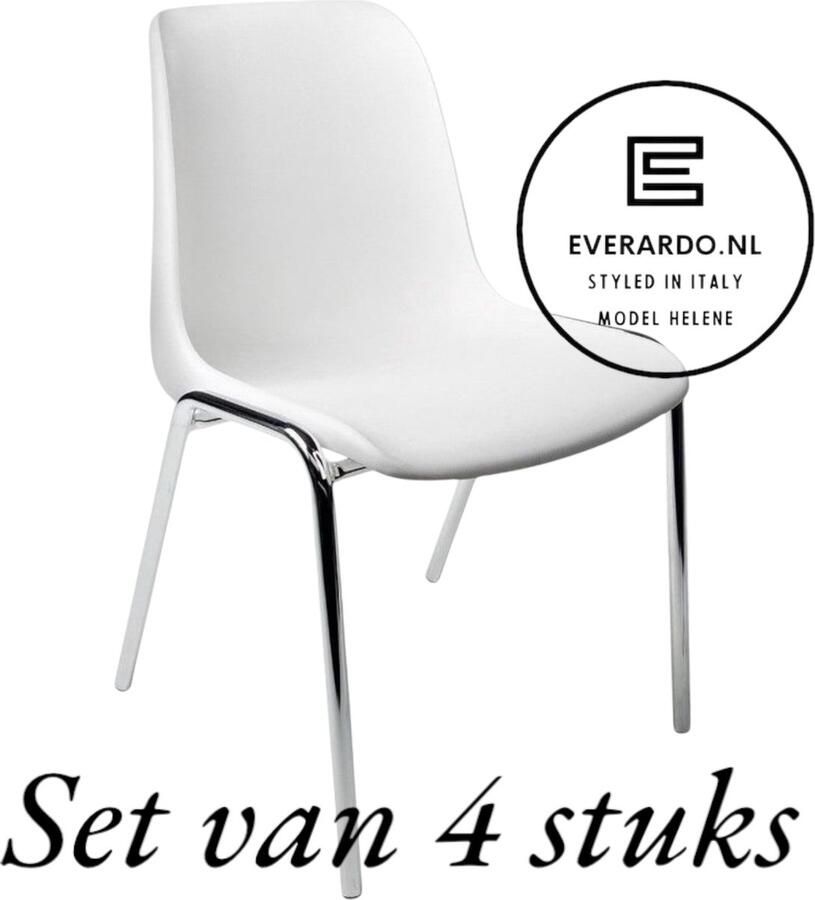 Everardo Kantinestoel Helene Wit -set van 4- verchroomd onderstel kantinestoel stapelstoel kuipstoel vergaderstoel tuinstoel kantine stoel stapel stoel tuin stoel kantinestoelen stapelstoelen kuipstoelen arenastoel schoolstoel bezoekersstoel - Foto 2
