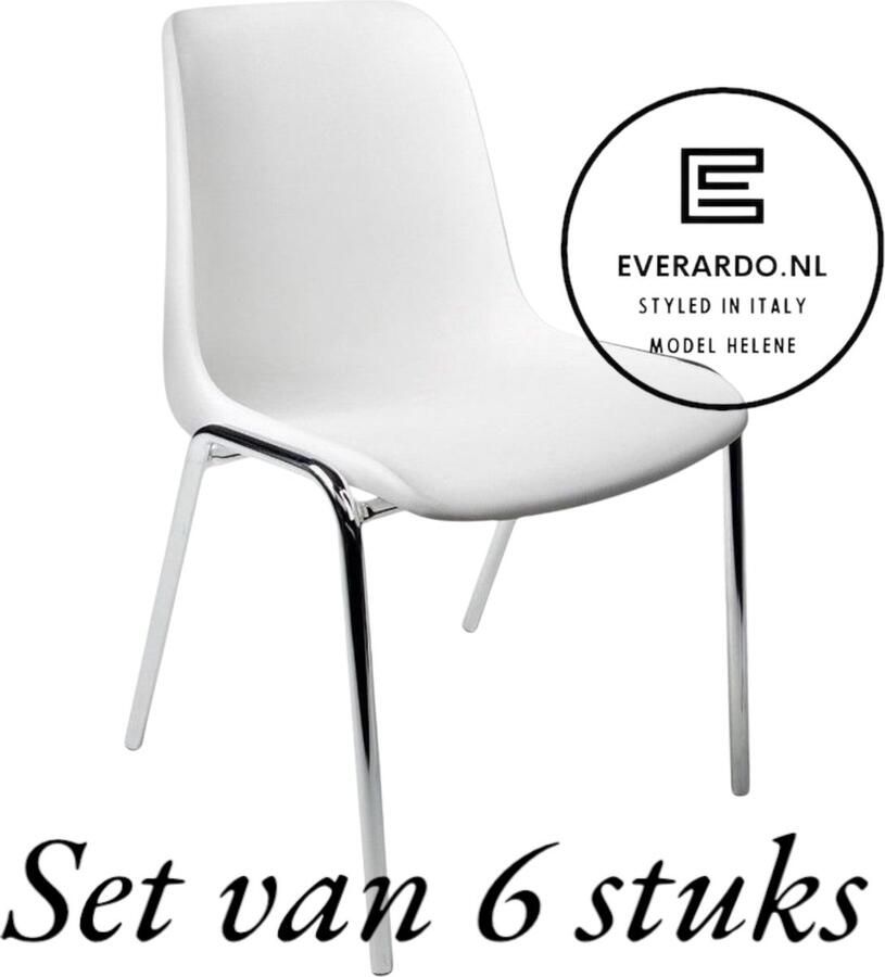 Everardo Kantinestoel Helene Wit -set van 6- verchroomd onderstel kantinestoel stapelstoel kuipstoel vergaderstoel tuinstoel kantine stoel stapel stoel tuin stoel kantinestoelen stapelstoelen kuipstoelen arenastoel schoolstoel bezoekersstoel - Foto 2