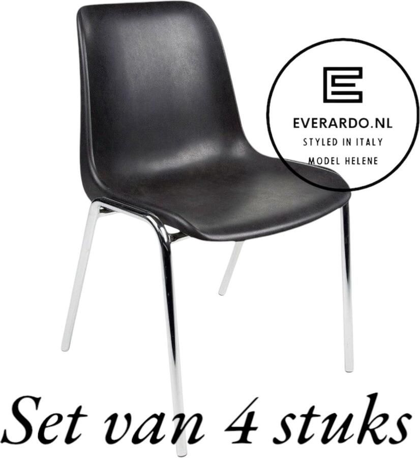 Everardo Kantinestoel Helene Zwart -set van 4- verchroomd onderstel kantinestoel stapelstoel kuipstoel vergaderstoel tuinstoel kantine stoel stapel stoel tuin stoel kantinestoelen stapelstoelen kuipstoelen arenastoel schoolstoel bezoekersstoel - Foto 2