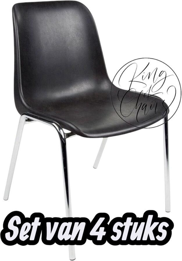 Everardo Kantinestoel Helene Zwart -set van 4- verchroomd onderstel kantinestoel stapelstoel kuipstoel vergaderstoel tuinstoel kantine stoel stapel stoel tuin stoel kantinestoelen stapelstoelen kuipstoelen arenastoel schoolstoel bezoekersstoel