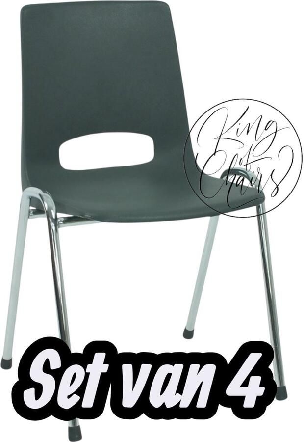 Everardo Kantinestoel Samantha Antraciet -set van 4- verchroomd onderstel kantinestoel stapelstoel kuipstoel vergaderstoel tuinstoel kantine stoel stapel stoel tuin stoel kantinestoelen stapelstoelen kuipstoelen arenastoel schoolstoel bezoekersstoel