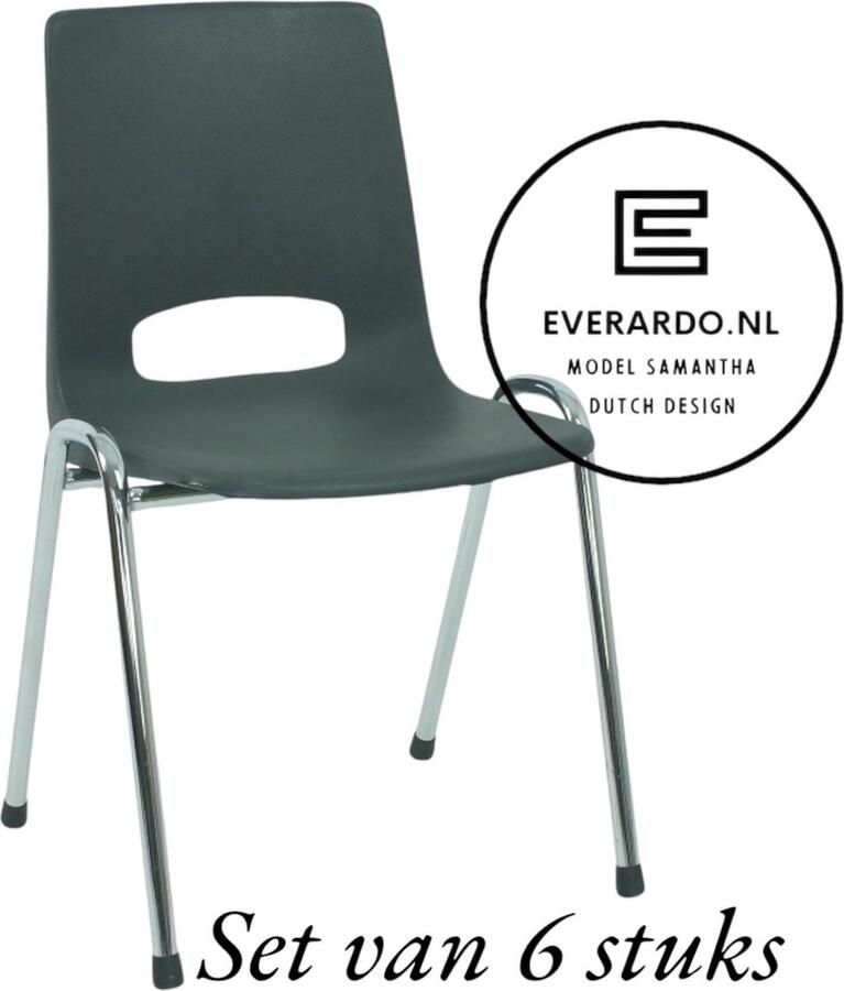 Everardo Kantinestoel Samantha Antraciet -set van 6- verchroomd onderstel kantinestoel stapelstoel kuipstoel vergaderstoel tuinstoel kantine stoel stapel stoel tuin stoel kantinestoelen stapelstoelen kuipstoelen arenastoel schoolstoel bezoekersstoel - Foto 2