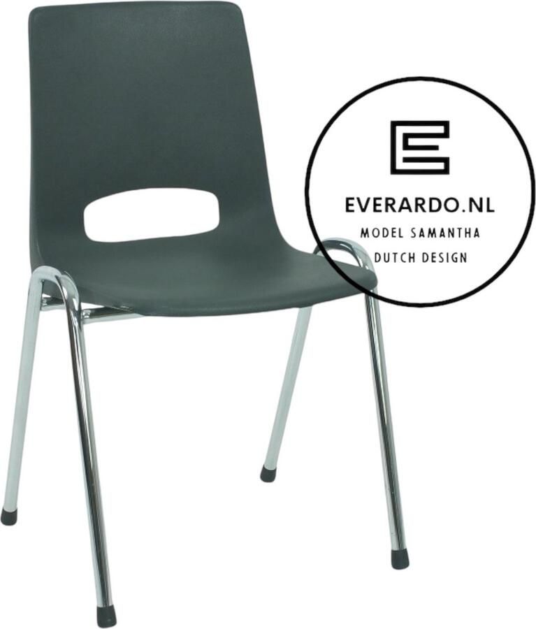 Everardo model Samantha Antraciet verchroomd onderstel kantinestoel stapelstoel kuipstoel vergaderstoel tuinstoel kantine stoel stapel stoel tuin stoel kantinestoelen stapelstoelen kuipstoelen arenastoel kerkstoel schoolstoel bezoekersstoel