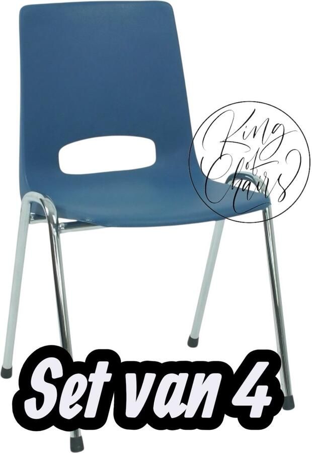 Everardo set van 4- model Samantha Blauw verchroomd onderstel kantinestoel stapelstoel kuipstoel vergaderstoel tuinstoel kantine stoel stapel stoel tuin stoel kantinestoelen stapelstoelen kuipstoelen arenastoel kerkstoel schoolstoel bezoekersstoel
