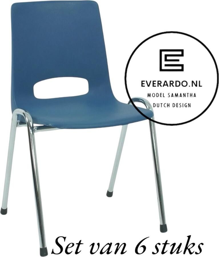 Everardo Kantinestoel Samantha Blauw -set van 6- verchroomd onderstel kantinestoel stapelstoel kuipstoel vergaderstoel tuinstoel kantine stoel stapel stoel tuin stoel kantinestoelen stapelstoelen kuipstoelen arenastoel schoolstoel bezoekersstoel - Foto 2