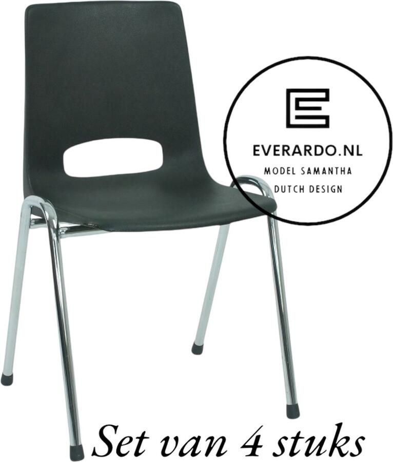 Everardo Kantinestoel Samantha Zwart -set van 4- verchroomd onderstel kantinestoel stapelstoel kuipstoel vergaderstoel tuinstoel kantine stoel stapel stoel tuin stoel kantinestoelen stapelstoelen kuipstoelen arenastoel schoolstoel bezoekersstoel - Foto 2