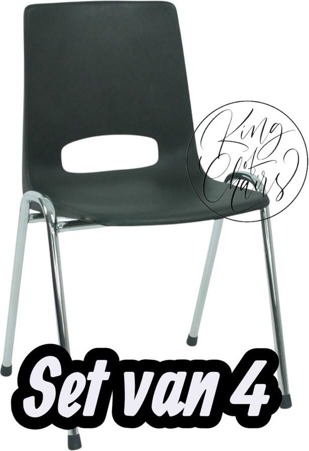 Everardo Kantinestoel Samantha Zwart -set van 4- verchroomd onderstel kantinestoel stapelstoel kuipstoel vergaderstoel tuinstoel kantine stoel stapel stoel tuin stoel kantinestoelen stapelstoelen kuipstoelen arenastoel schoolstoel bezoekersstoel