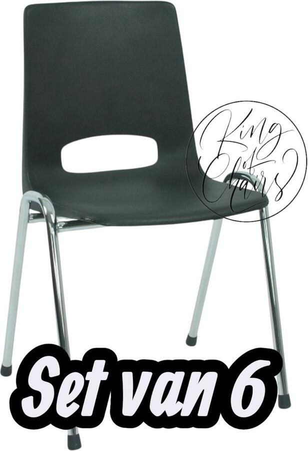 Everardo Kantinestoel Samantha Zwart -set van 6- verchroomd onderstel kantinestoel stapelstoel kuipstoel vergaderstoel tuinstoel kantine stoel stapel stoel tuin stoel kantinestoelen stapelstoelen kuipstoelen arenastoel schoolstoel bezoekersstoel