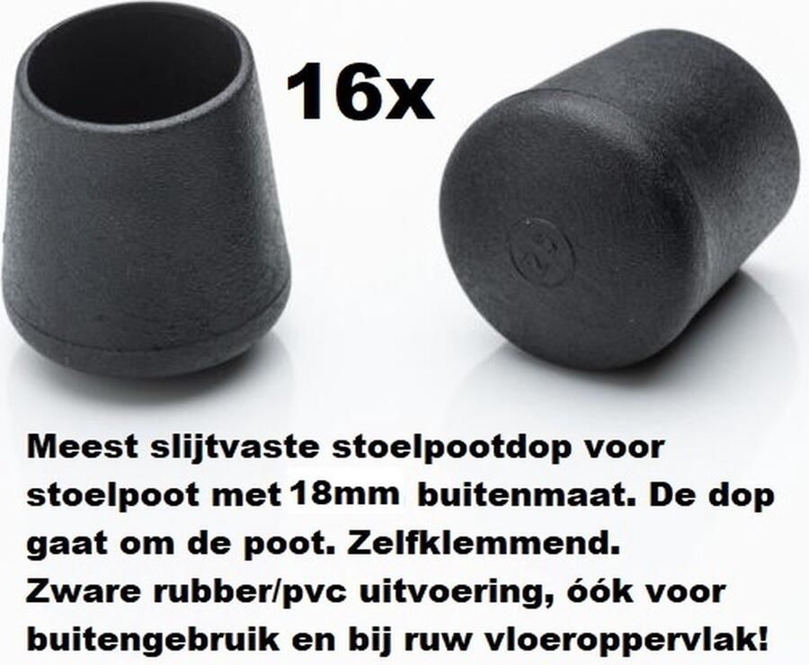 Everardo Stoelpootdoppen (16 stuks) voor 18mm buis ronde stoelpootdop voor ronde poot omdop zware kwaliteit zeer stevig slijtvast pootdoppen