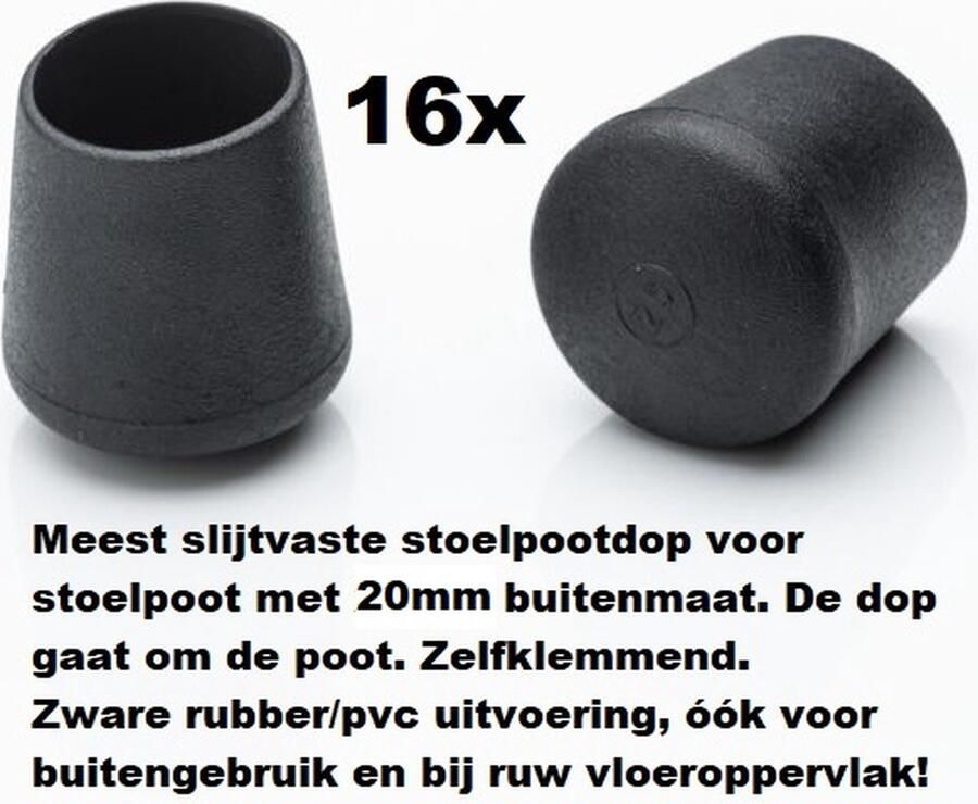 Everardo Stoelpootdoppen (16 stuks) voor 20mm buis ronde stoelpootdop voor ronde poot omdop zware kwaliteit zeer stevig slijtvast pootdoppen
