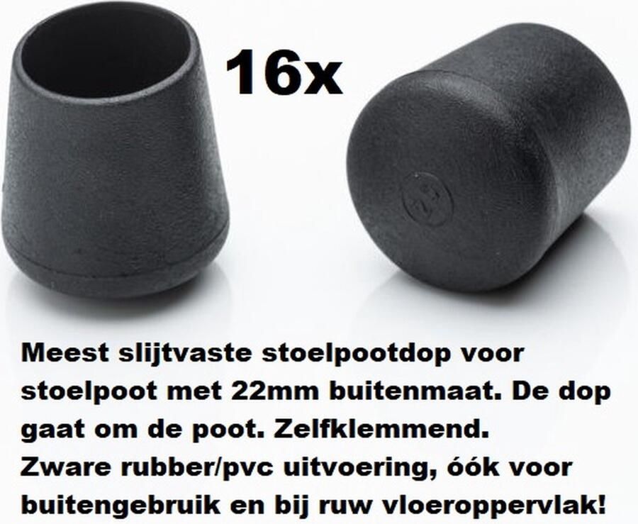 Everardo Stoelpootdoppen (16 stuks) voor 22mm buis ronde stoelpootdop voor ronde poot omdop zware kwaliteit zeer stevig slijtvast pootdoppen