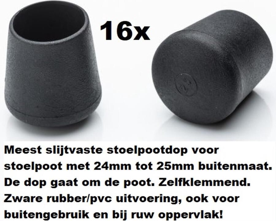 Everardo Stoelpootdoppen (16 stuks) voor 24-25mm buis ronde stoelpootdop voor ronde poot omdop zware kwaliteit zeer stevig slijtvast pootdoppen