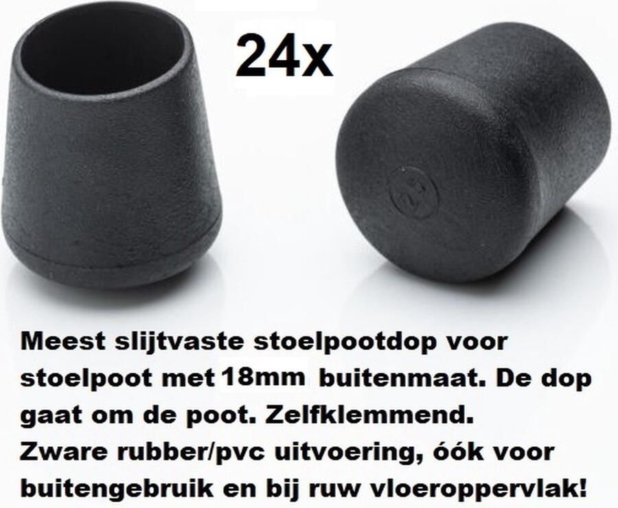 Everardo Stoelpootdoppen (24 stuks) voor 18mm buis ronde stoelpootdop voor ronde poot omdop zware kwaliteit zeer stevig slijtvast pootdoppen
