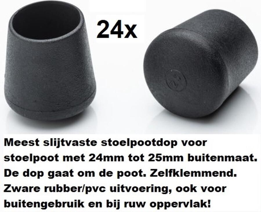 Everardo Stoelpootdoppen (24 stuks) voor 24-25mm buis ronde stoelpootdop voor ronde poot omdop zware kwaliteit zeer stevig slijtvast pootdoppen