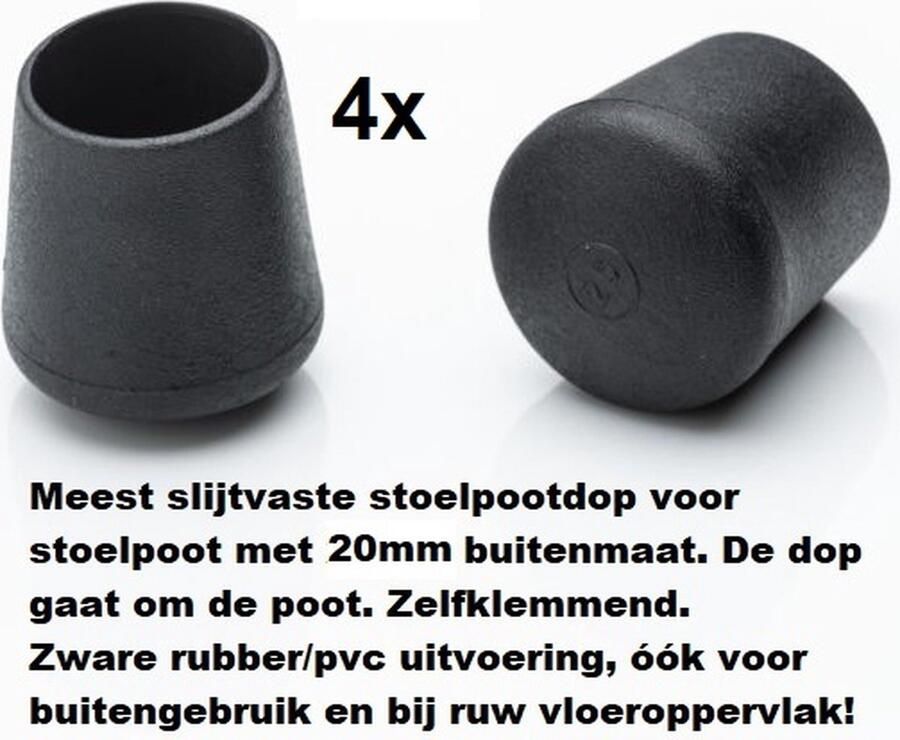 Everardo Stoelpootdoppen (4 stuks) voor 20mm buis ronde stoelpootdop voor ronde poot omdop zware kwaliteit zeer stevig slijtvast pootdoppen