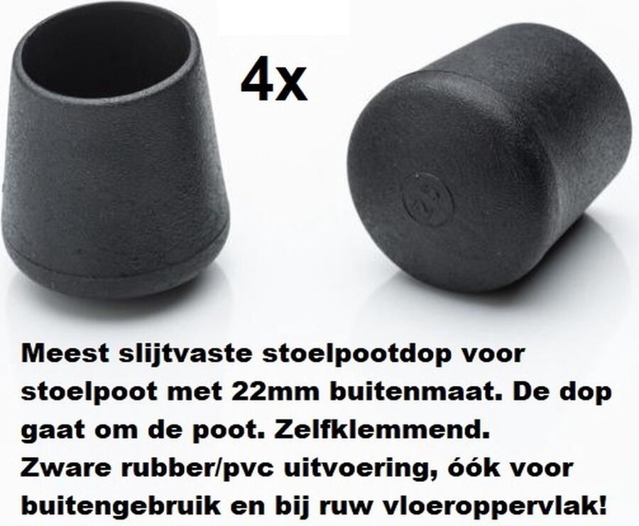 Everardo Stoelpootdoppen (4 stuks) voor 22mm buis ronde stoelpootdop voor ronde poot omdop zware kwaliteit zeer stevig slijtvast pootdoppen