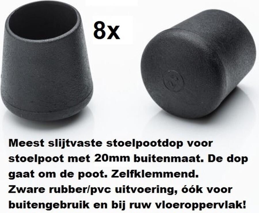 Everardo Stoelpootdoppen (8 stuks) voor 20mm buis ronde stoelpootdop voor ronde poot omdop zware kwaliteit zeer stevig slijtvast pootdoppen
