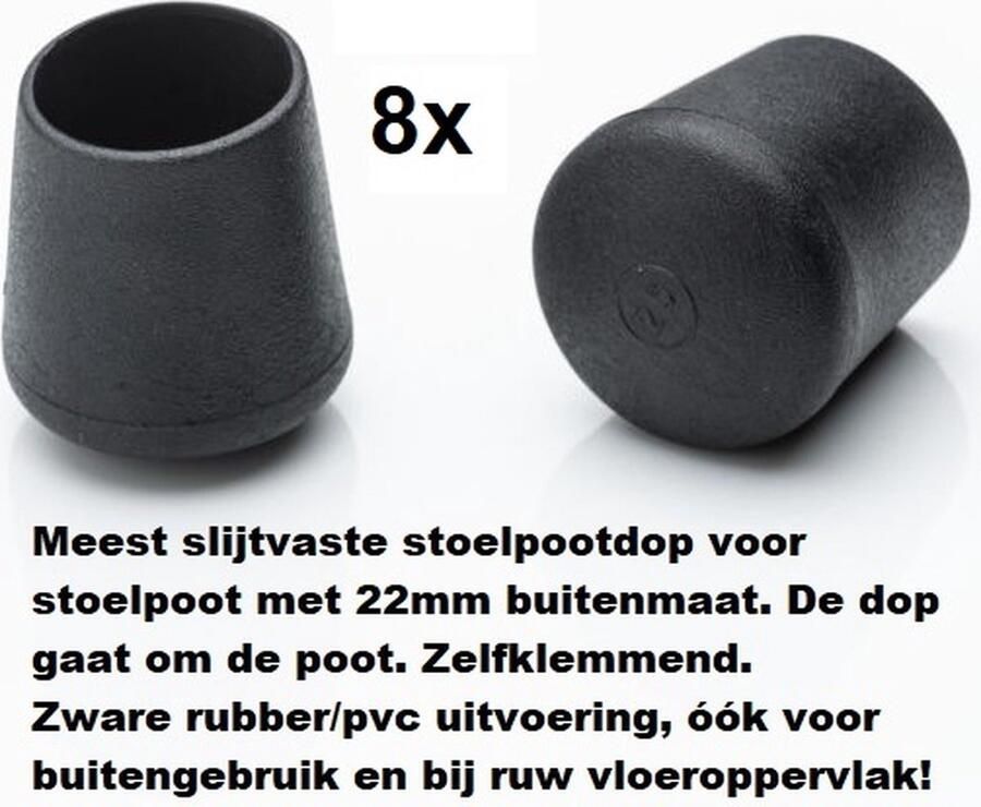 Everardo Stoelpootdoppen (8 stuks) voor 22mm buis ronde stoelpootdop voor ronde poot omdop zware kwaliteit zeer stevig slijtvast pootdoppen