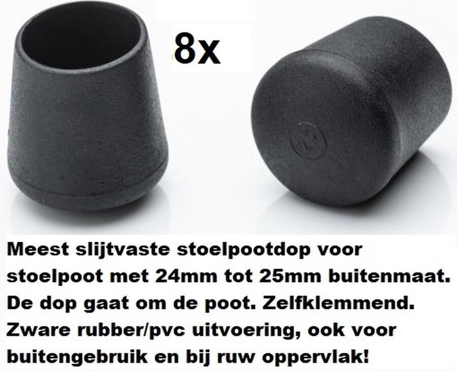 Everardo Stoelpootdoppen (8 stuks) voor 24-25mm buis ronde stoelpootdop voor ronde poot omdop zware kwaliteit zeer stevig slijtvast pootdoppen