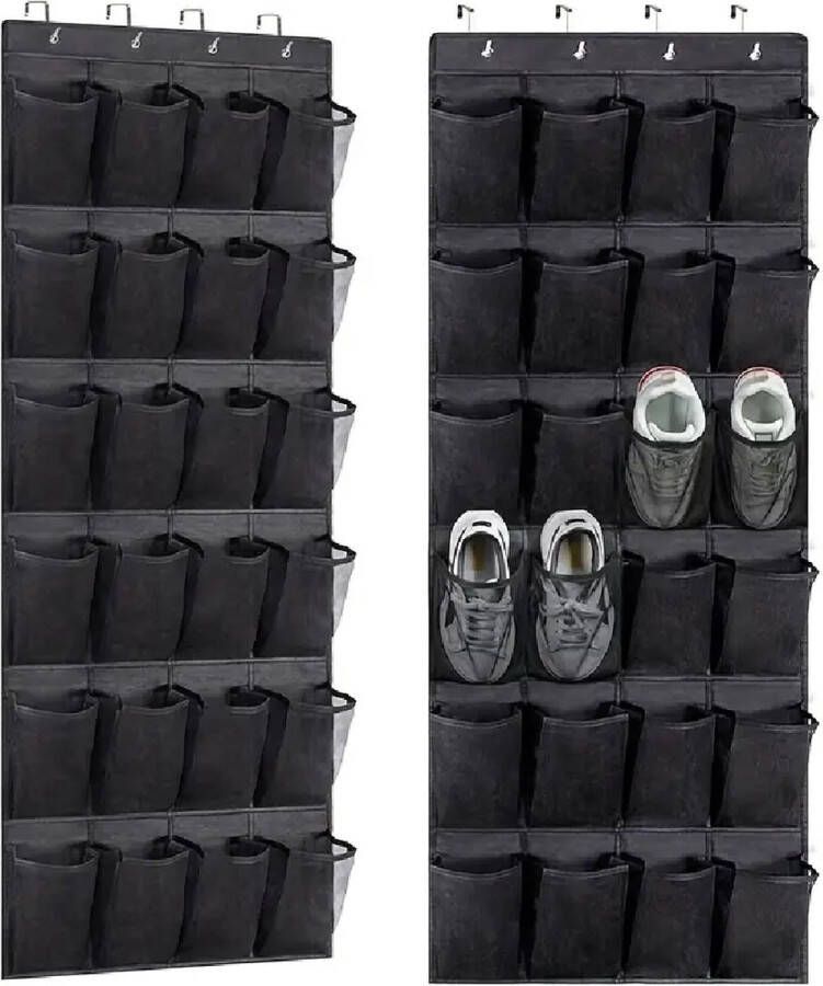 Everlux Schoenenkast Hangend 24 Vakken Schoenen Organizer Opbergen van Schoenen aan Deur Schoenenzak Zwart
