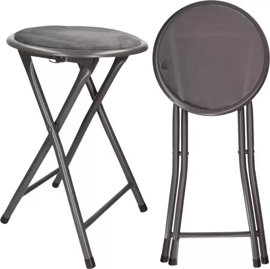 Excellent Houseware bijzet krukje stoel 2x Opvouwbaar grijs Krukjes - Foto 1