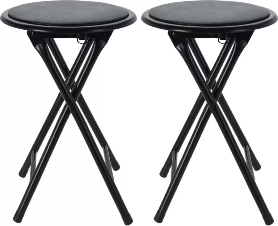 Excellent Houseware Set van 2x bijzet krukje stoel Opvouwbaar zwart D30 x H45 cm Krukjes - Foto 3