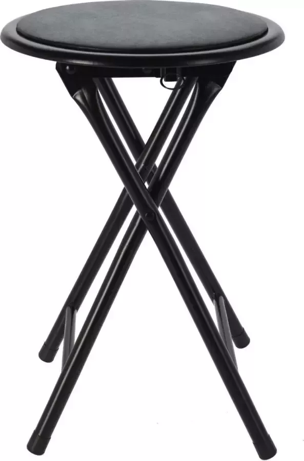 Excellent Houseware Bijzet krukje stoel Opvouwbaar zwart D30 x H45 cm Krukjes - Foto 1