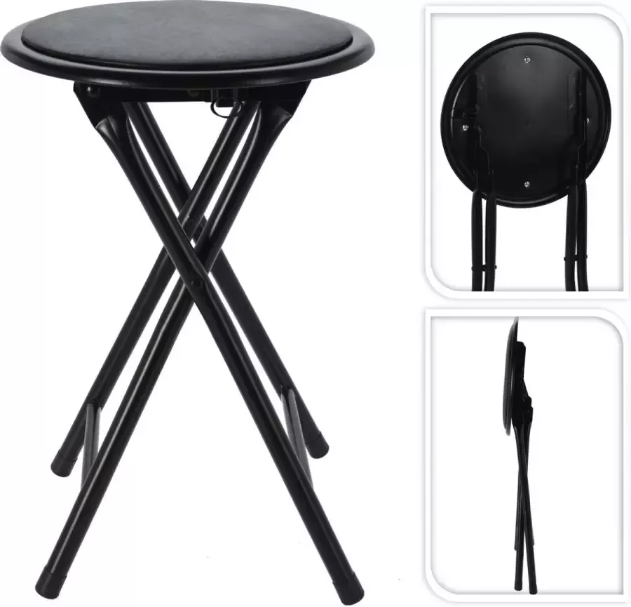 Excellent Houseware Bijzet krukje stoel Opvouwbaar zwart D30 x H45 cm Krukjes - Foto 2