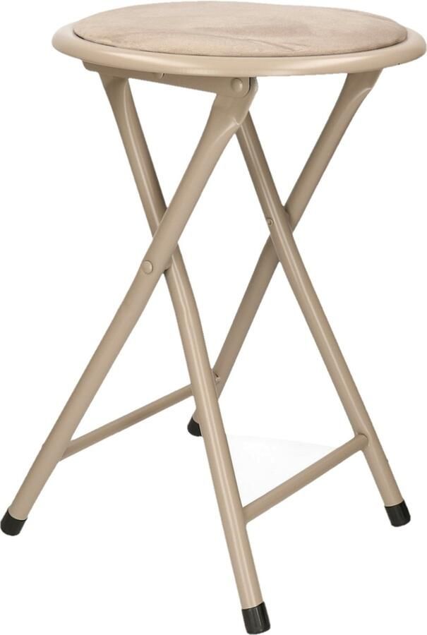 Excellent Houseware Bijzet krukje stoel Opvouwbaar beige D30 x H45 cm Krukjes